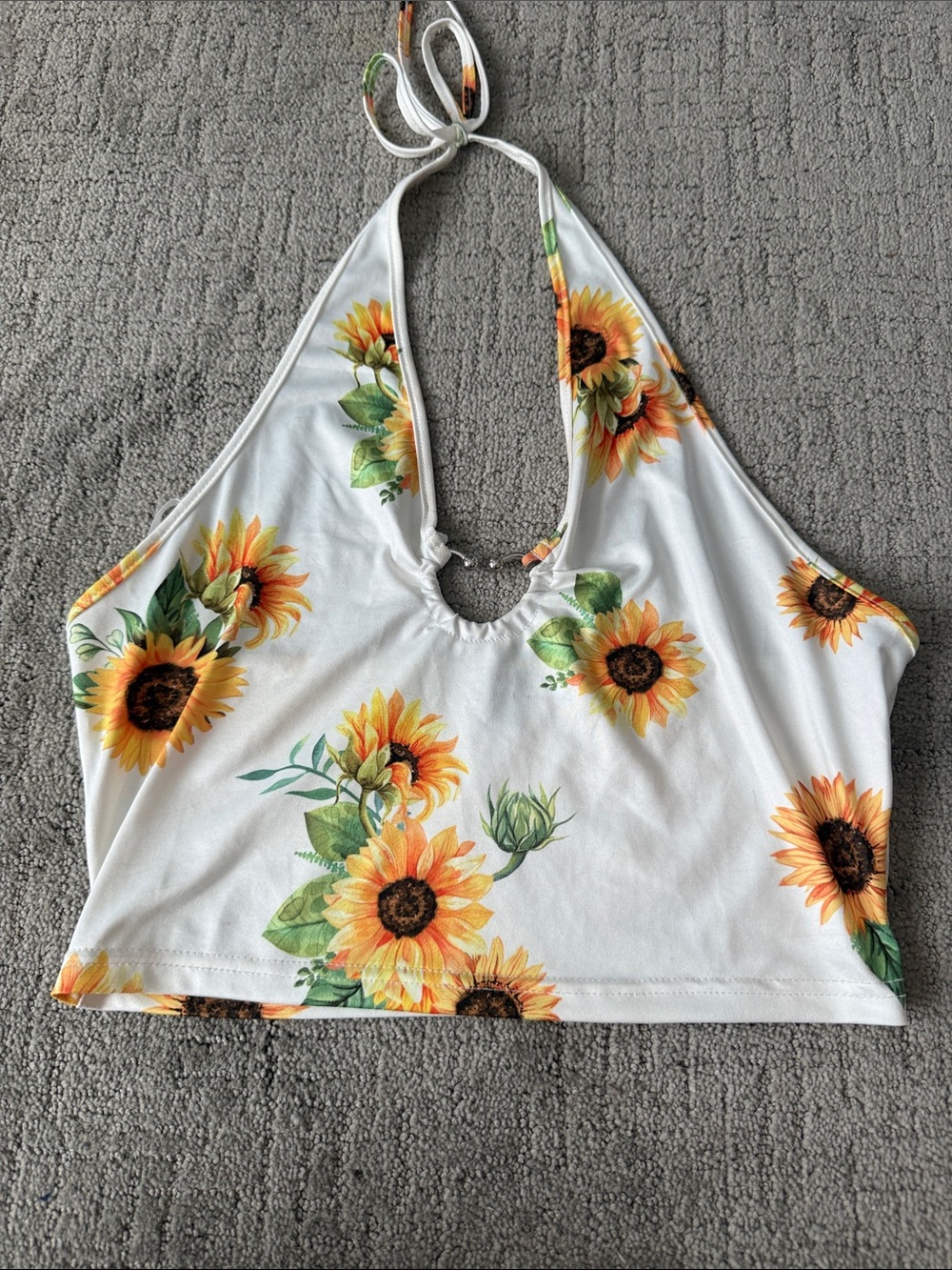 SHEIN White Halter Sunflower Crop Top